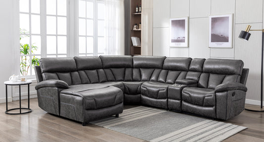 Model 99931GRYSS6L Reclining Sectional with Left Side Chaise & Wireless Charger Console. Toronto Stocks