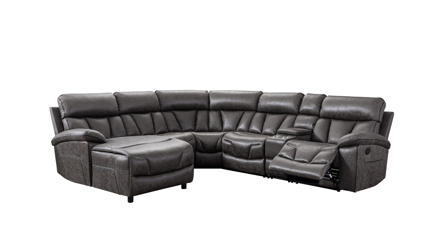 Model 99931GRYSS6L Reclining Sectional with Left Side Chaise & Wireless Charger Console. Toronto Stocks