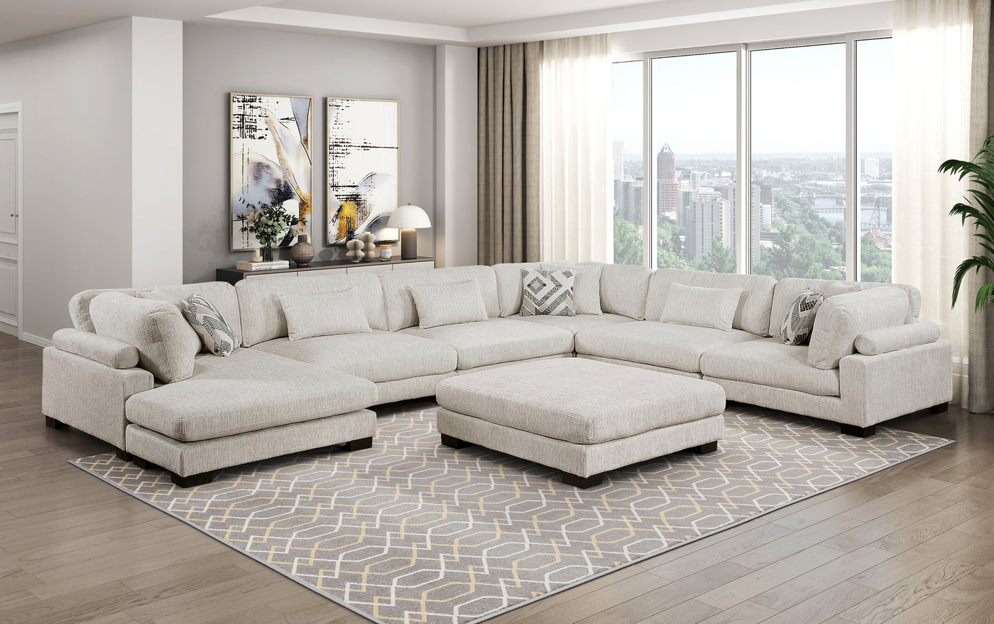 Model 9555BEG*72CR3ACVCOT 7-Piece Modular Sectional with  chaise and ottoman Toronto stocks