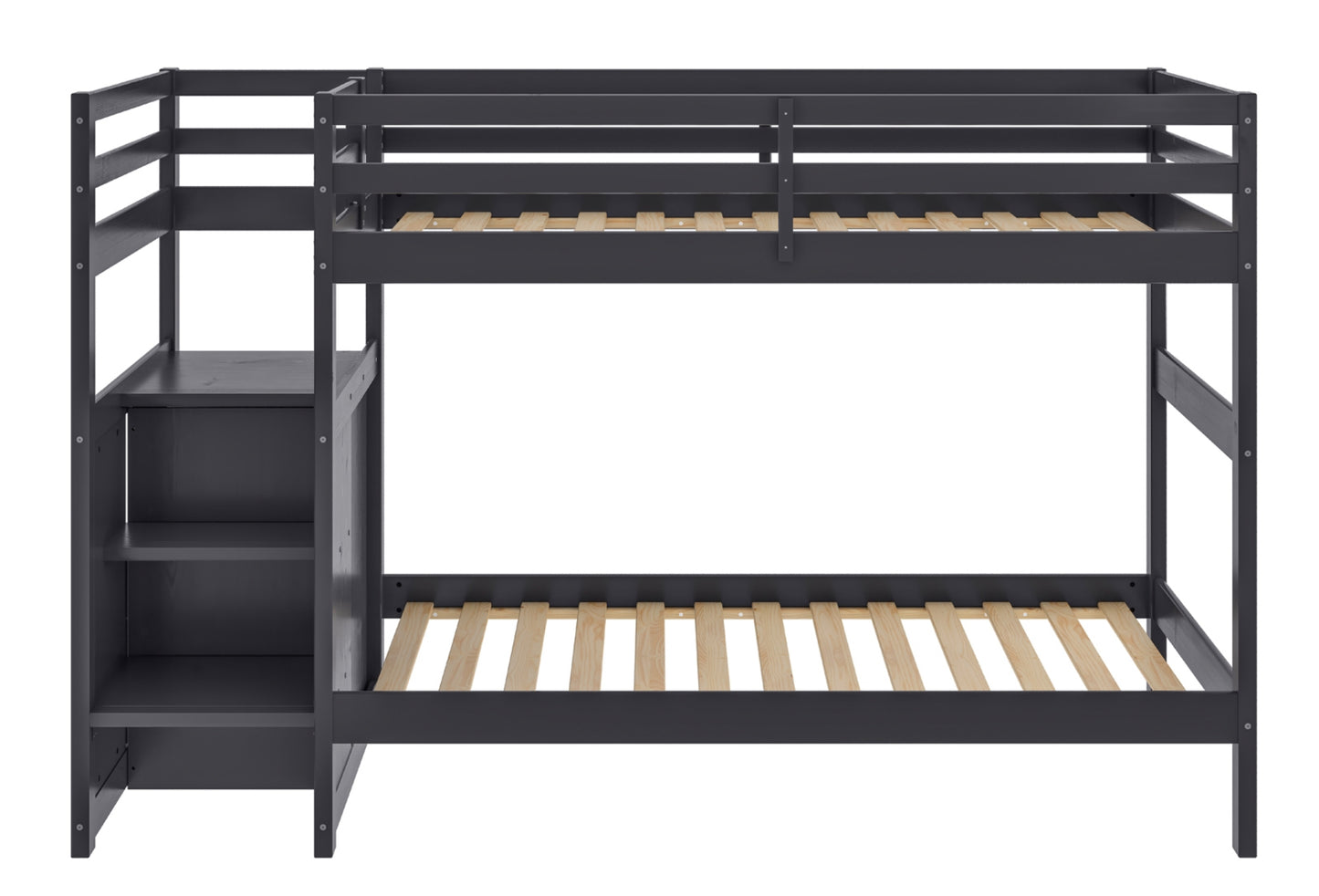 Model B2005TTDGY Twin over Twin Bunk Bed with Steps & Storage, Dark Grey, Toronto Stocks