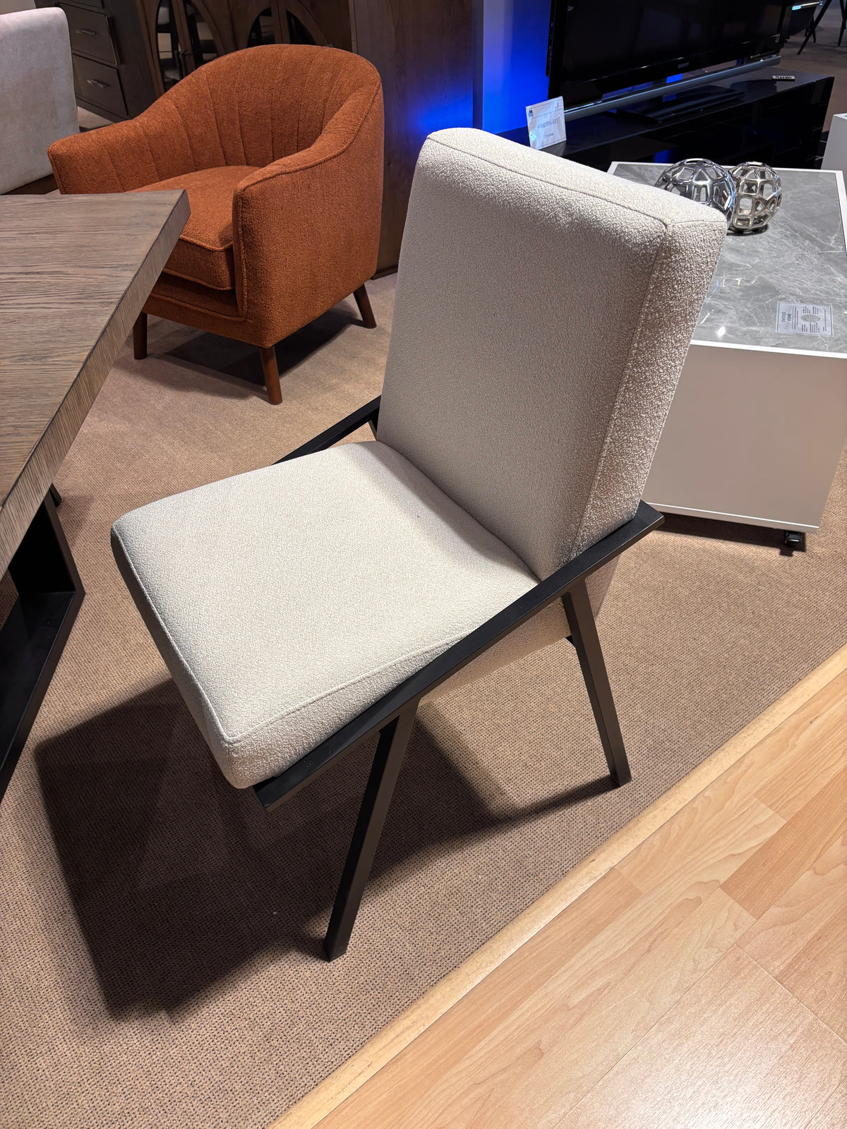 Model 5939 upholstered dining chair with black frame