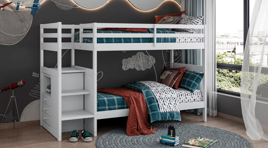Model B2005TTWH Twin over Twin Bunk Bed with Steps & Storage, Toronto Stocks