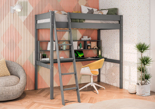 Model B2006TLGY Twin Loft Bunk Bed with Desk, Light Grey , Toronto Stocks