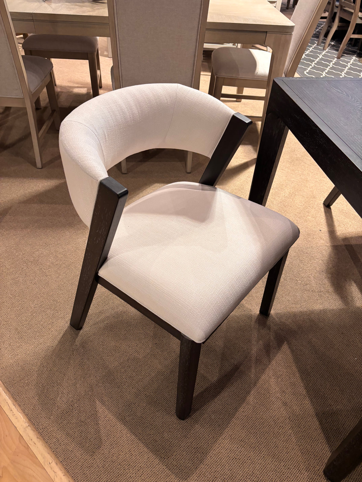 Model 5999 dark wood dining table with upholstered chairs