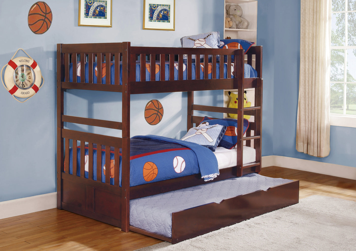 Model B2013DC Twin/Twin Bunk Bed with  Drawers/Trundle option . Toronto stock