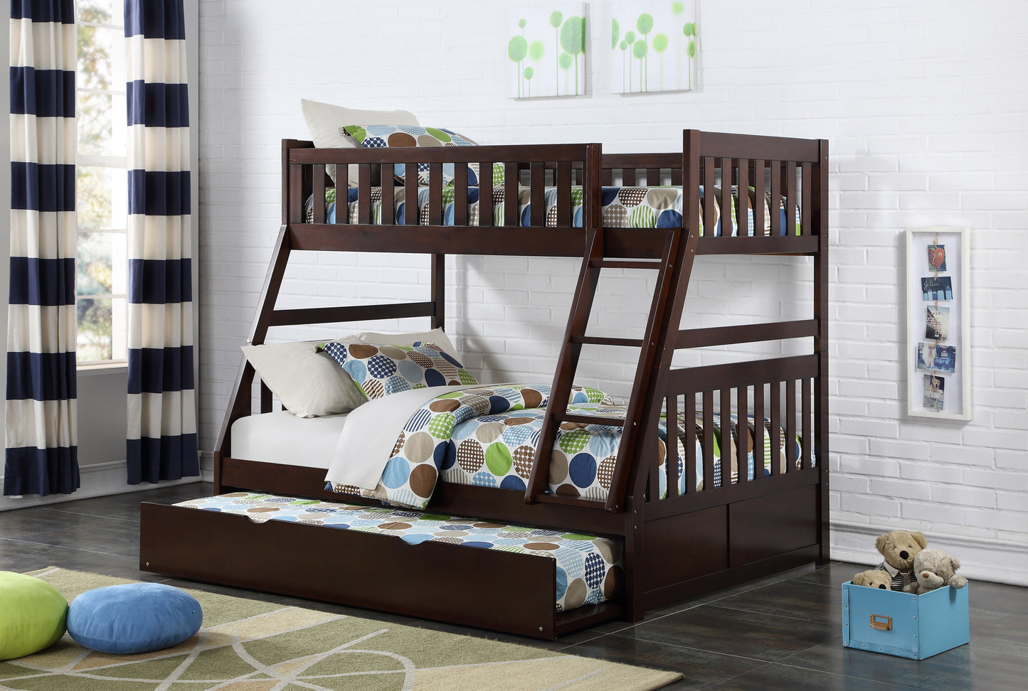 Model B2013TFE Twin/Full Bunk Bed with Drawers/Trundle options . Toronto stock
