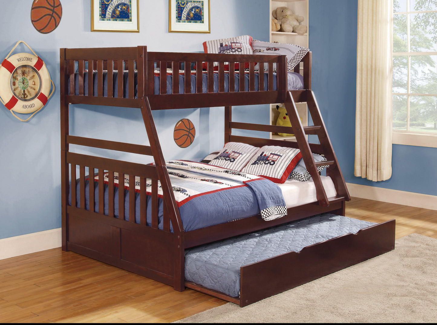 Model B2013TFDC Twin/Full Bunk Bed with Drawers/Trundle options . Toronto stock