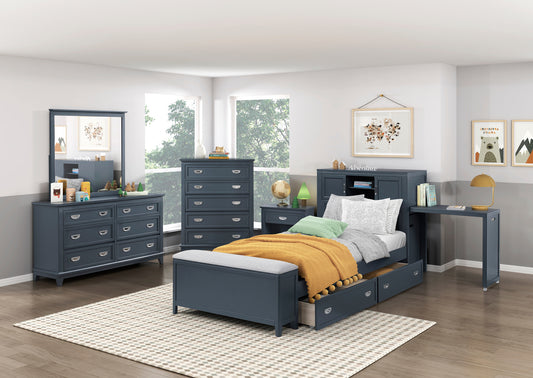 B2024BUBC Twin/Full Bookcase Platform Bed with Hidden Desk, Stool and Storage Bench .Limited Toronto Stocks