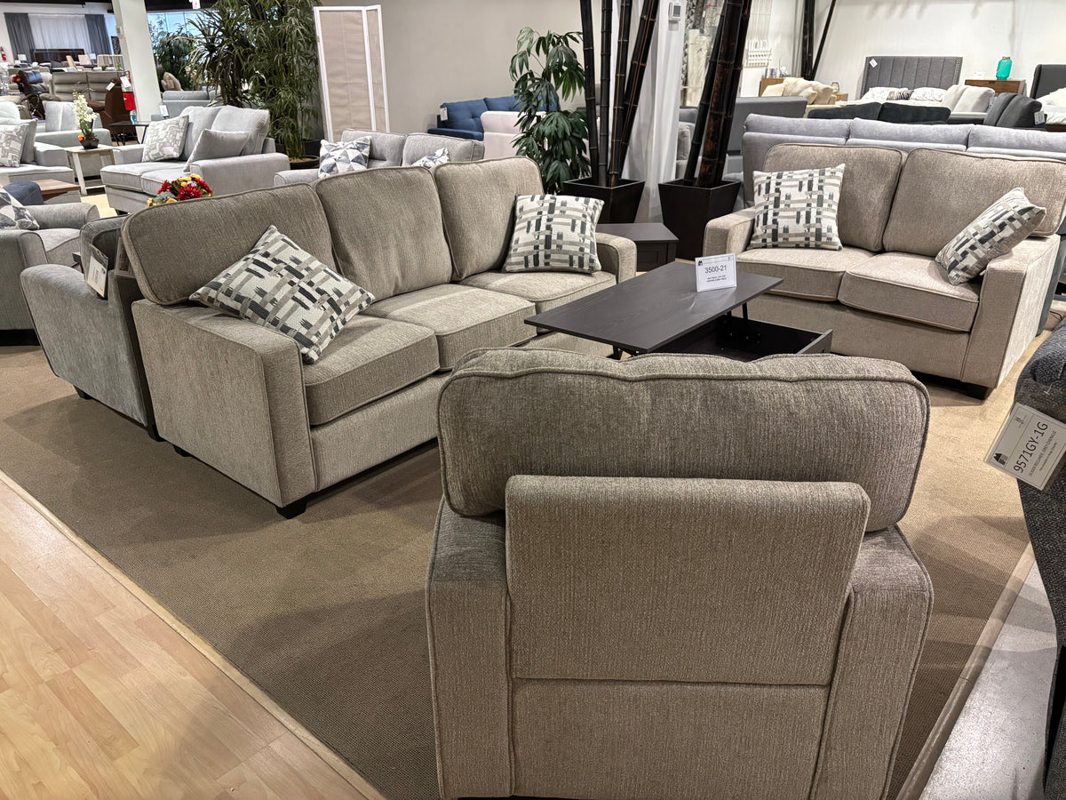 Model 9748TPE taupe fabric sofa set with sofa, loveseat, and accent chair
