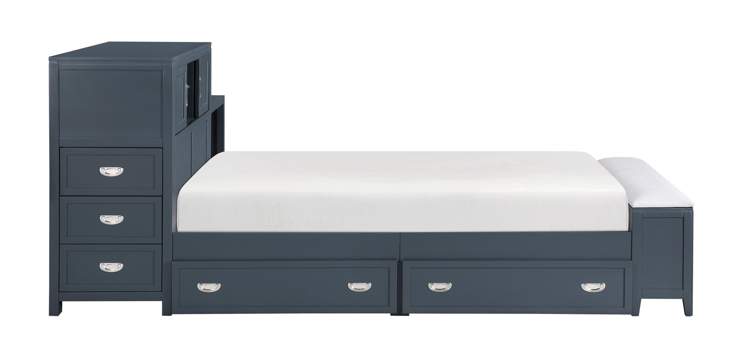 B2024BUBC Twin/Full Bookcase Platform Bed with Hidden Desk, Stool and Storage Bench .Limited Toronto Stocks
