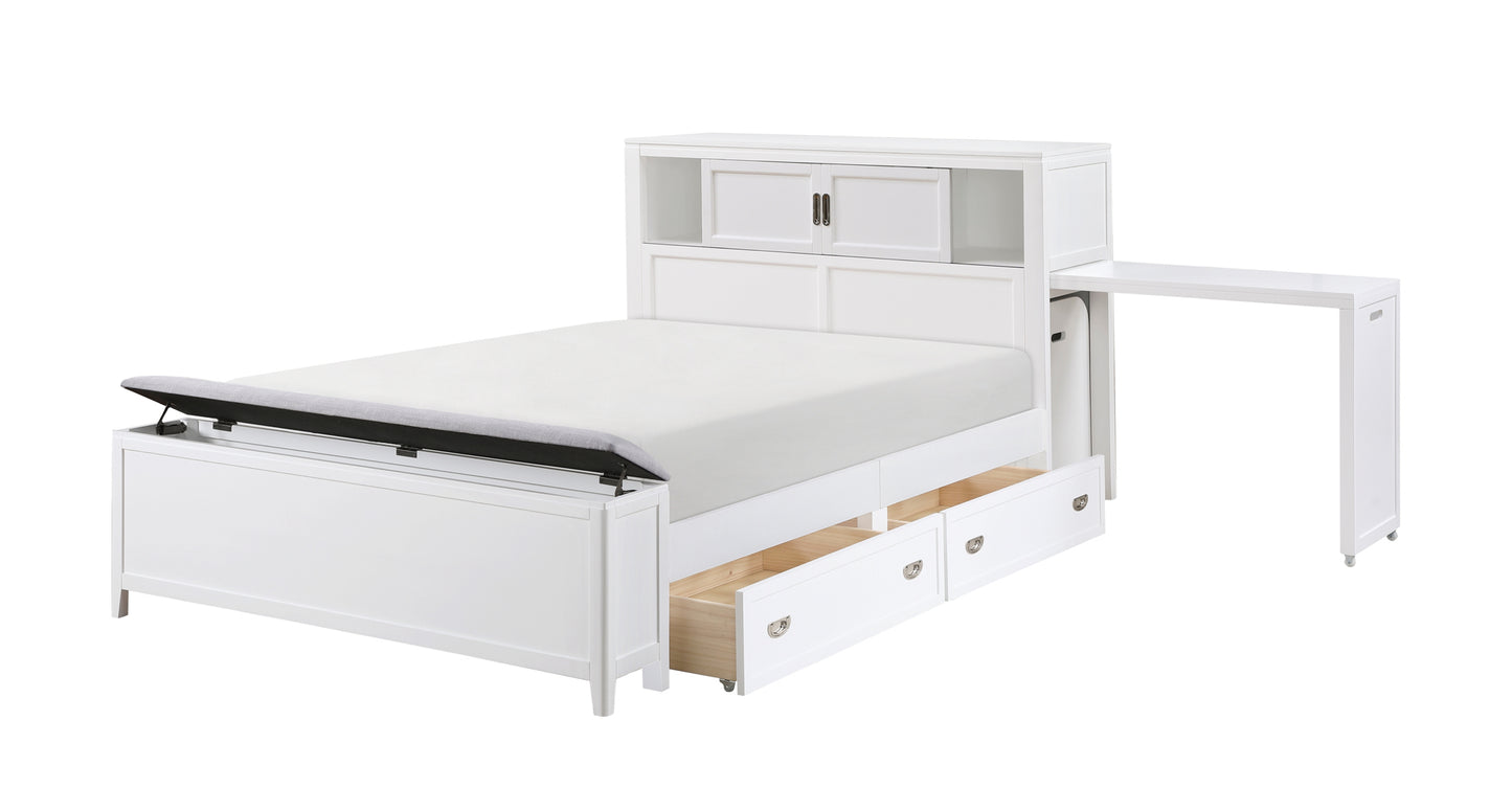 B2024WHBC Twin/Full Bookcase Platform Bed with Hidden Desk, Stool and Storage Bench .Limited Toronto Stocks