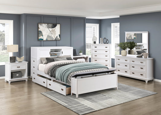 B2024WHBC Twin/Full Bookcase Platform Bed with Hidden Desk, Stool and Storage Bench .Limited Toronto Stocks