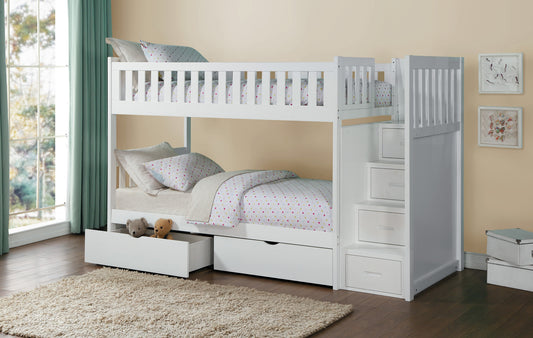 Model B2053SBW Step Bunk Bed with Drawers/Trundle options . Toronto stock