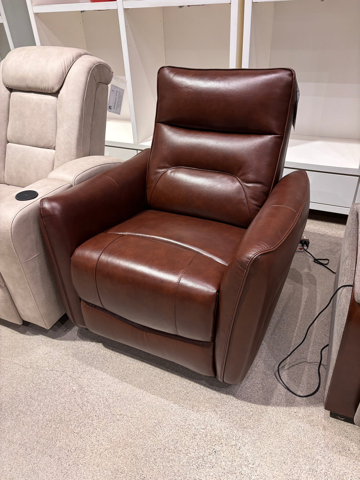 Model 9713P brown leather power recliner displayed in the Mazin showroom