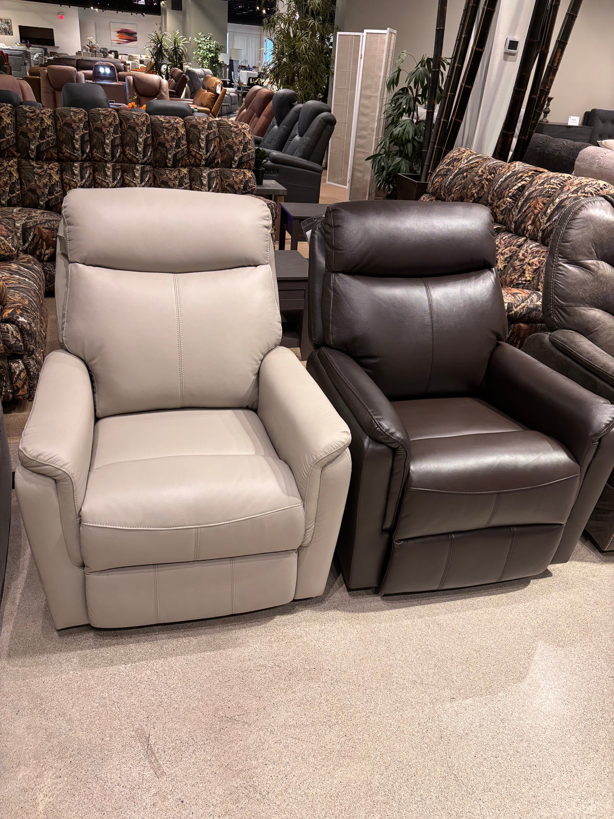 Model 8459 leather power recliner chairs shown in two colors