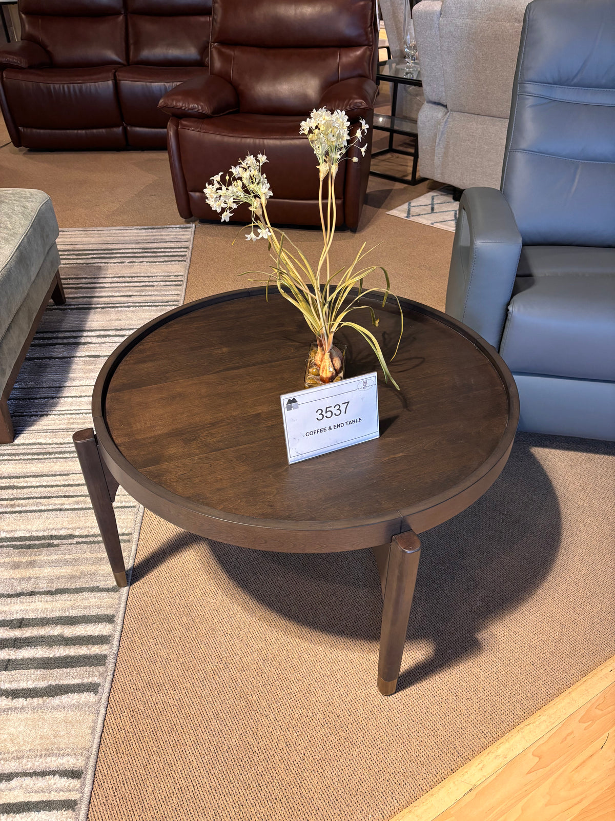 Model 3537 round end table with dark wood top