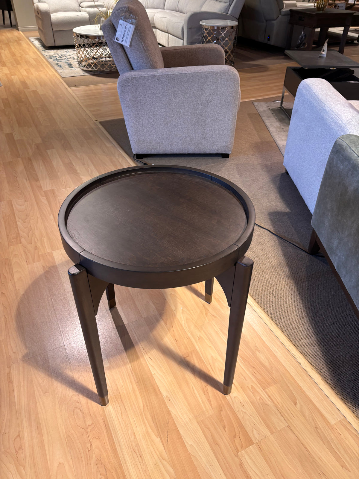 Model 3537 round coffee table with dark wood top