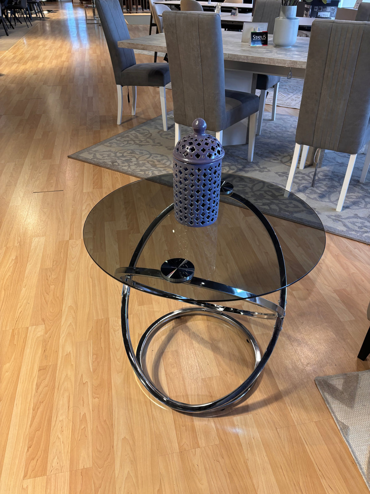 Model 3707 glass coffee table with chrome base