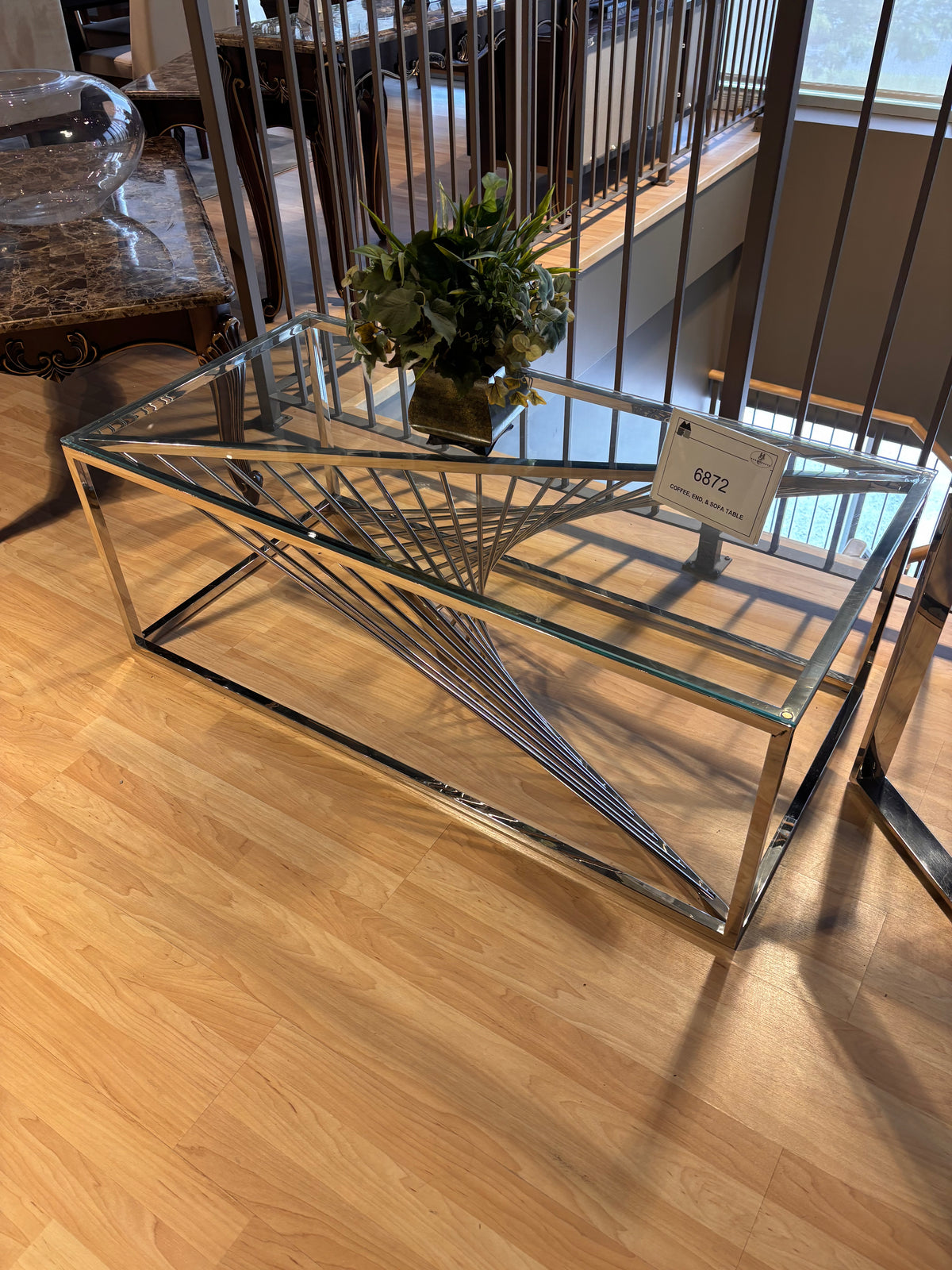 Model 6872 sofa table with glass top and chrome base