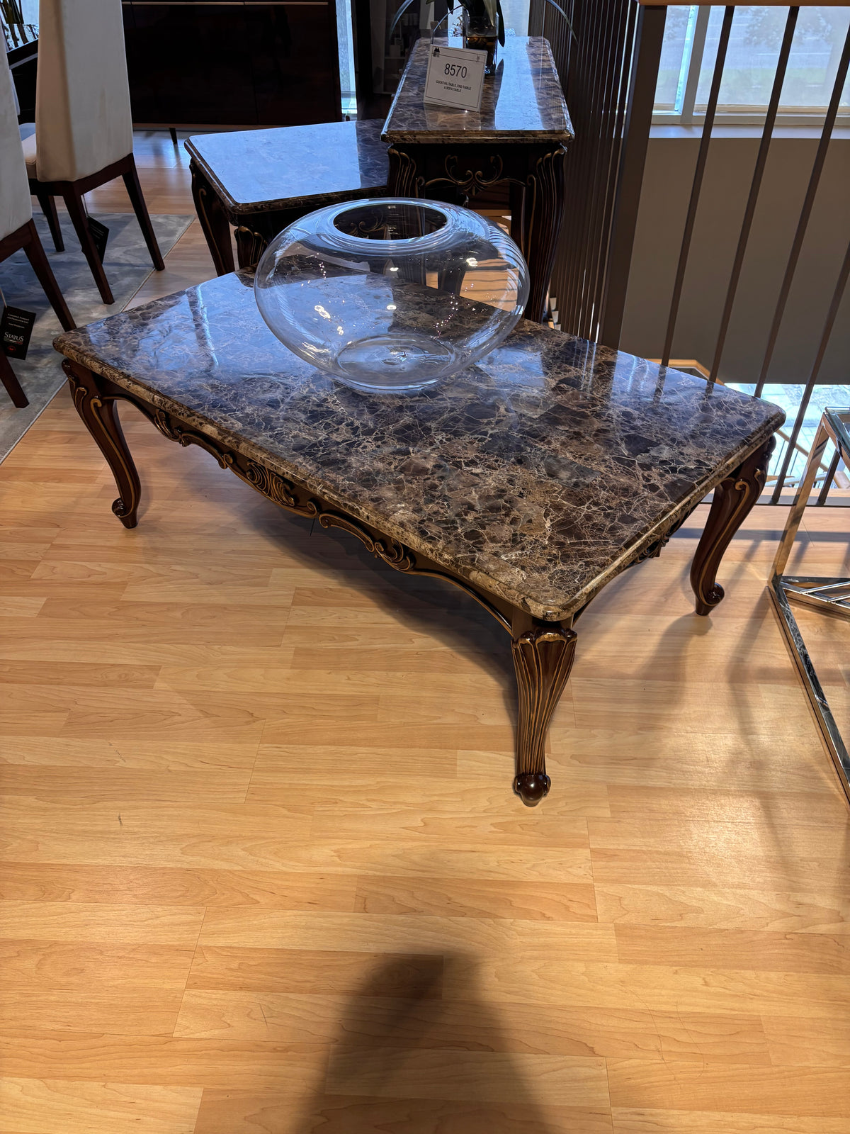 Model 8570 coffee table with ornate marble-look top