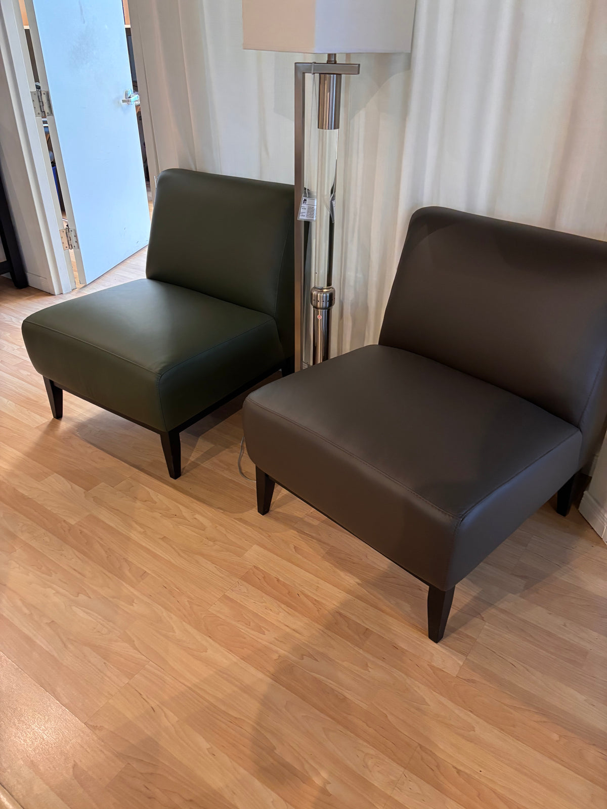 Model 1139 leather accent chairs shown in two colors