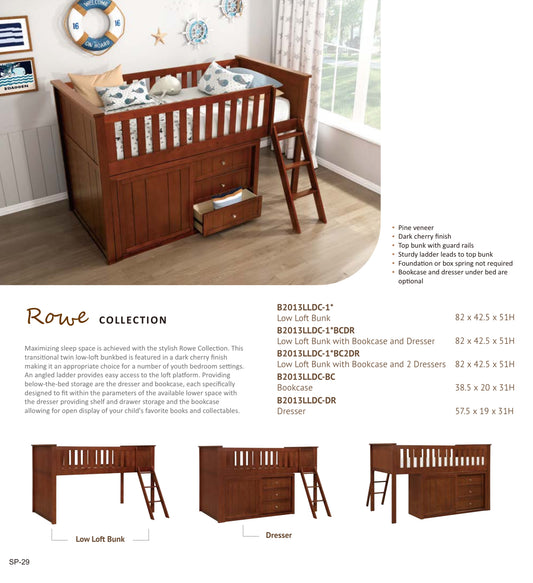 Model B2013LLDC Low Loft Bunk with Dresser California  Stocks