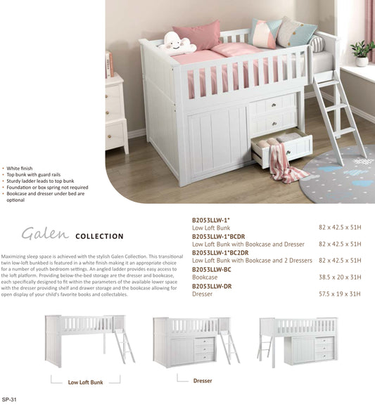 Model B2053LLW Low Loft Bunk with Dresser California  Stocks