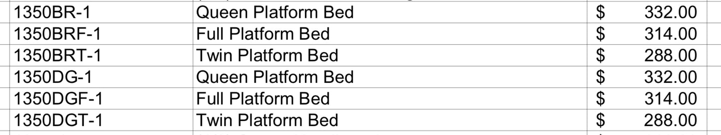 Model 1350BR/DG  Queen/King/Full  Size Bed California  Stocks