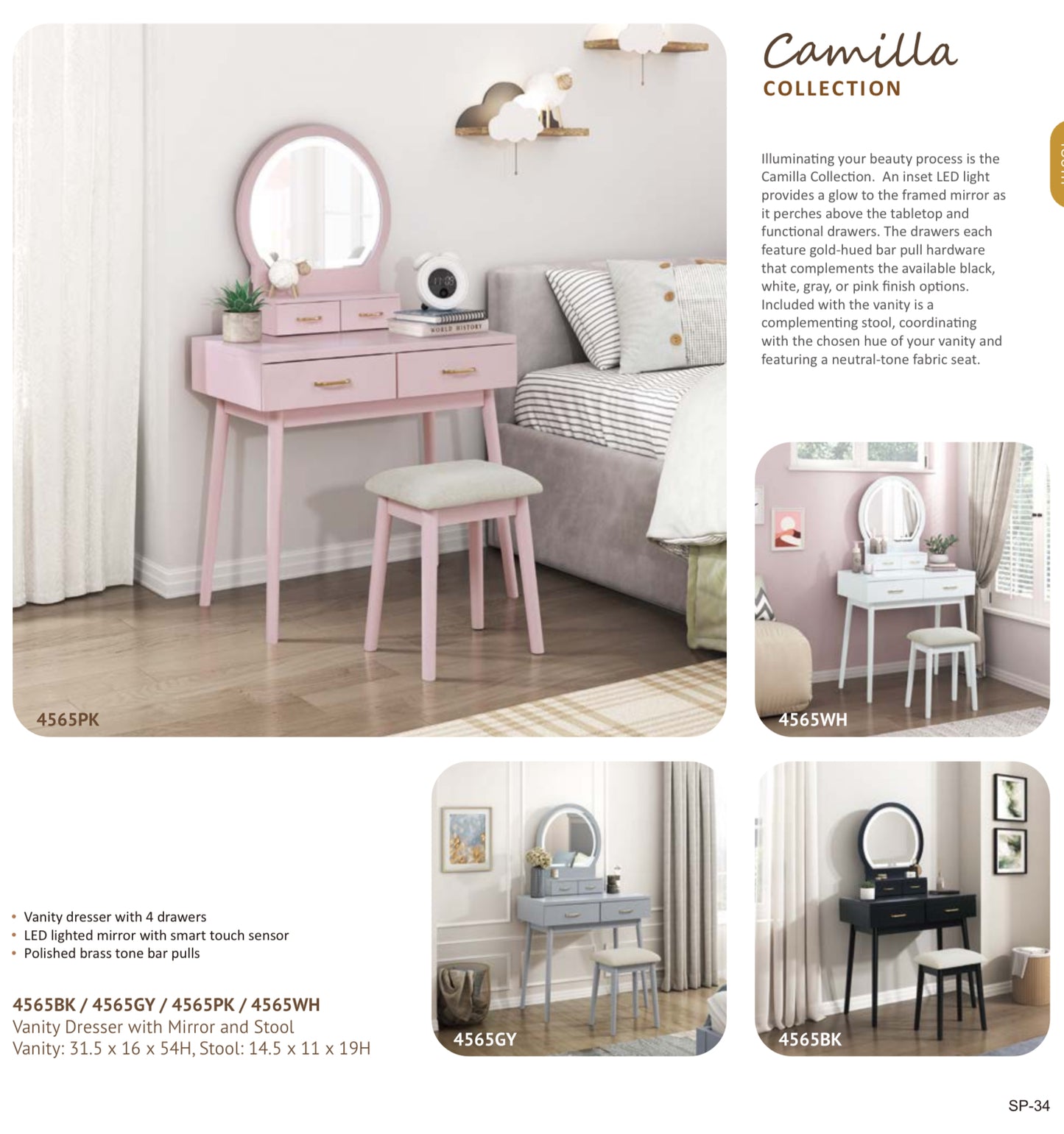 Model 4565  Vanity Dresser with Mirror and stools California  Stocks
