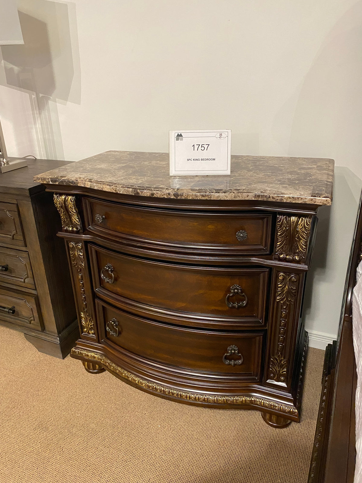 Model 1757 king bedroom set dresser, mirror, and coordinated case pieces