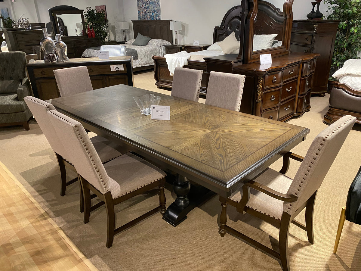 Model 5703 dining set with rectangular table and upholstered dining chairs