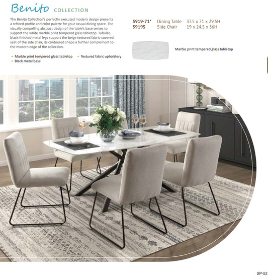 Model 5919 Marble print tempered glass top Modern Dining Set  California Stocks