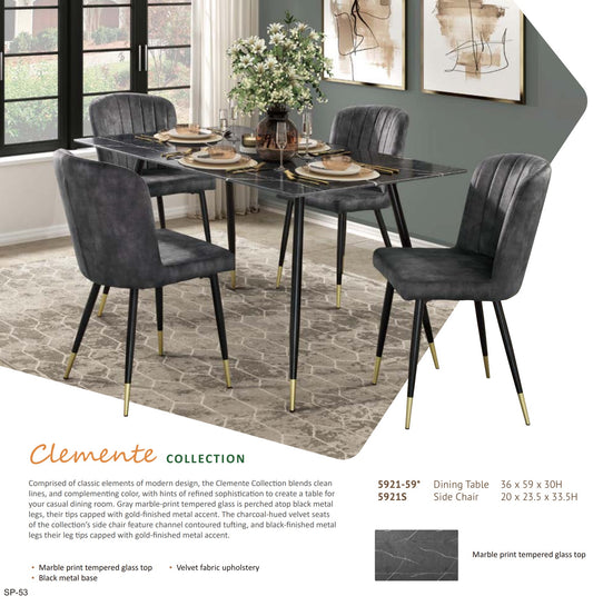 Model 5921  Marble print tempered glass top Modern Dining Set  California Stocks