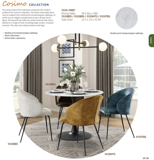 Model 5920 Marble print tempered glass top Modern Dining Set  California Stocks