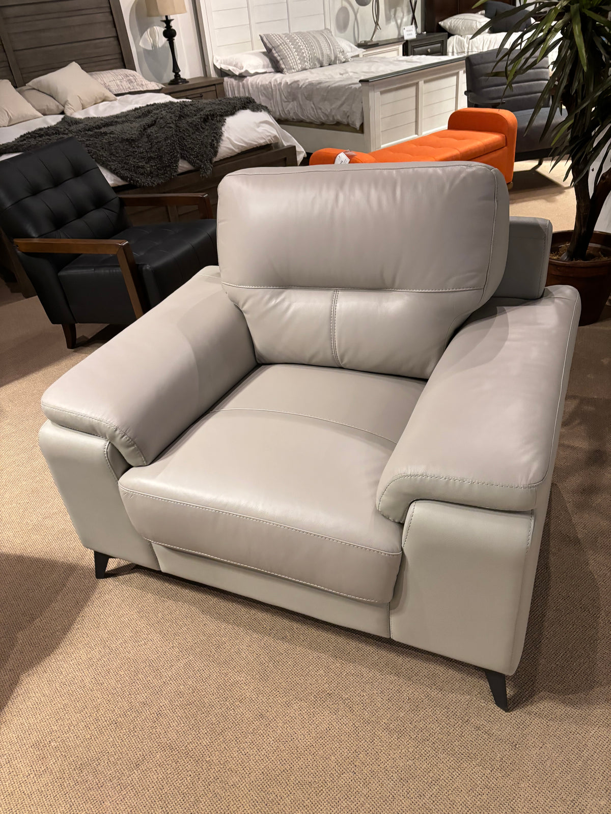 Model 9514 light grey leather chair close view