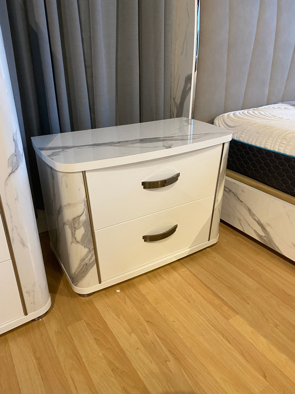 Model Anna Italian bedroom set nightstand with marble-look top