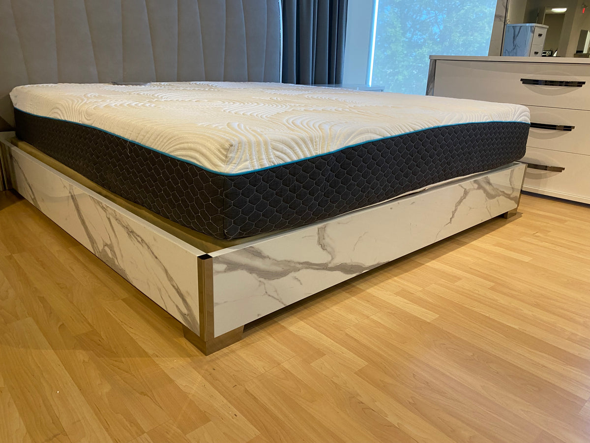 Model Anna Italian bedroom set upholstered bed frame with marble-look panels