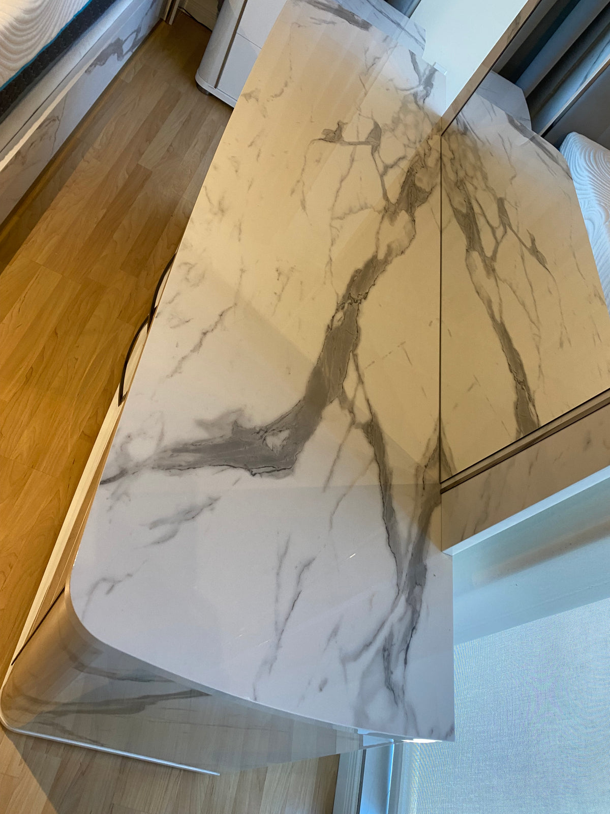 Model Anna Italian bedroom set marble-look dresser top detail