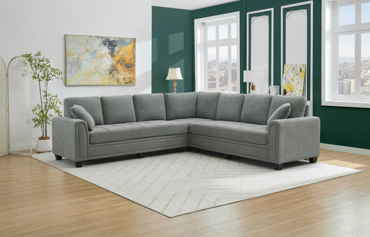 NEW arrival Model 99089GYSS 3-piece Corner Sectional with 2 Pillows, Grey Chenille