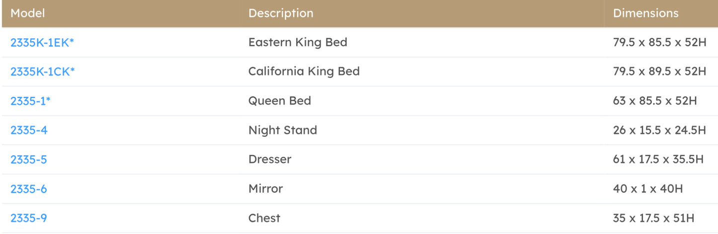 Model 2335 Bedroom Set  California Stocks