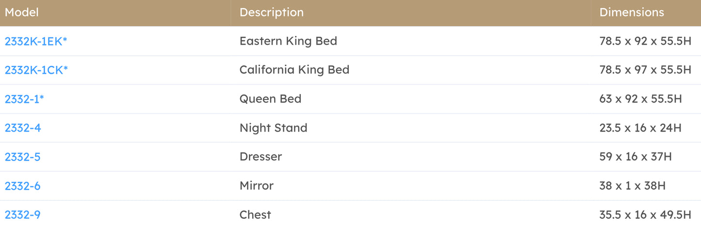 Model 2332 Bedroom Set  California Stocks