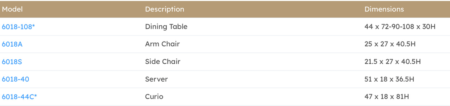 Model 6018-108 Dining Set California Stocks