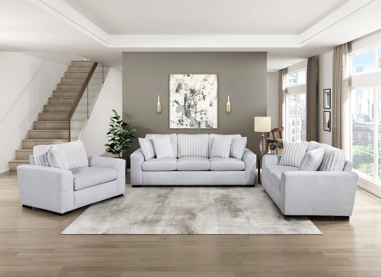 Model 9720DGY Fabric Sofa Set California Stocks