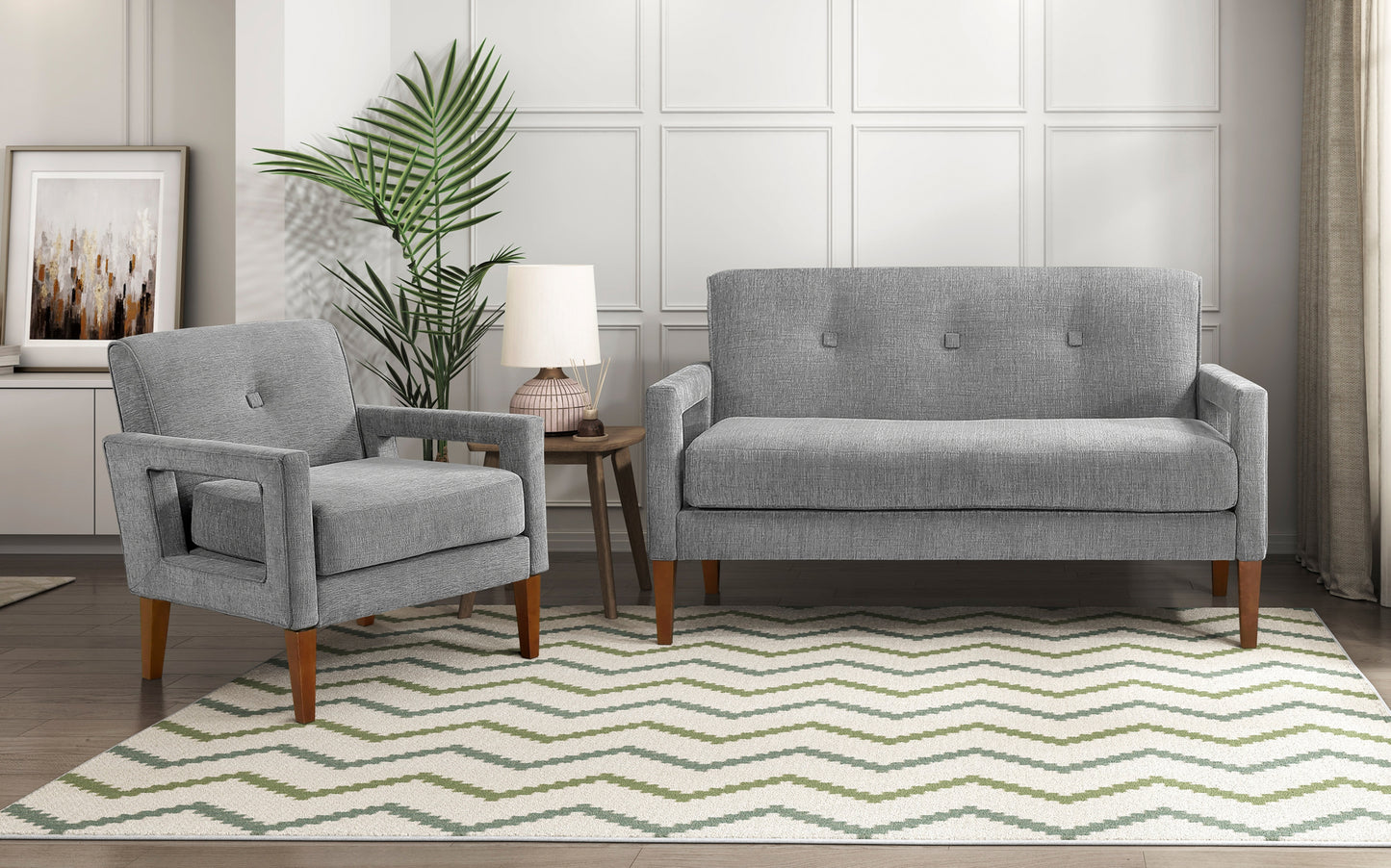 Model 1113GY Fabric Love Seat & Chair California Stocks