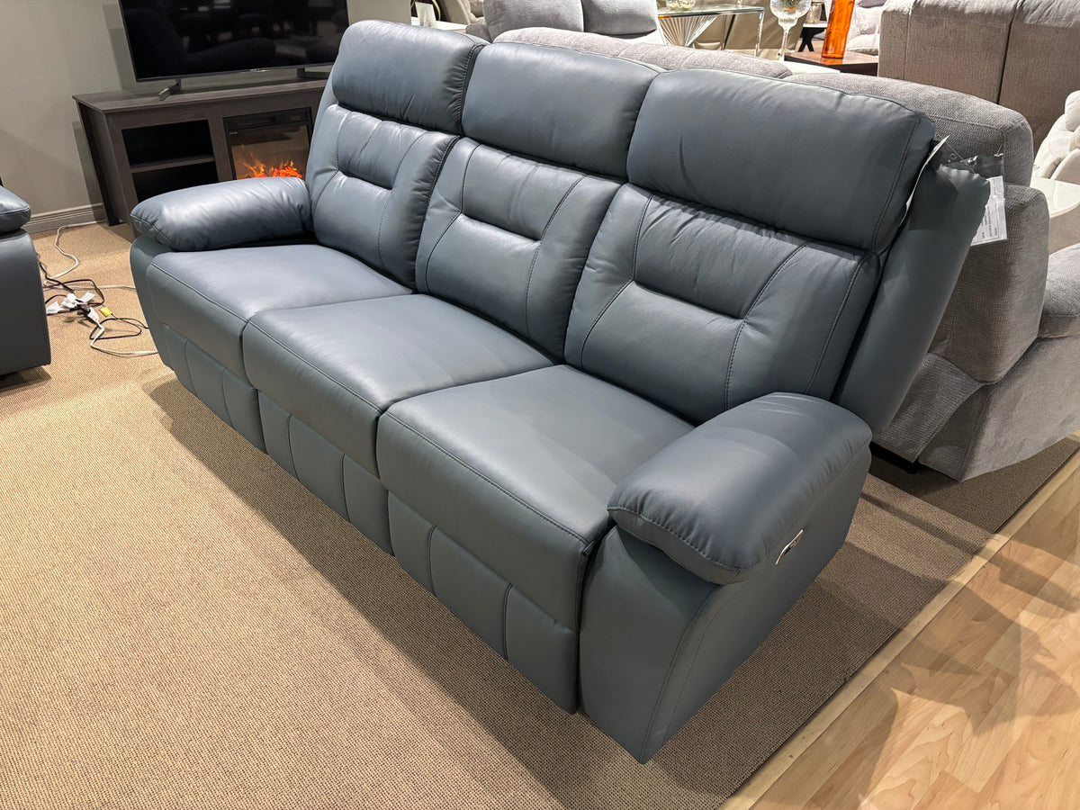 Model 9629BGY grey leather power recliner loveseat with center console and cupholders
