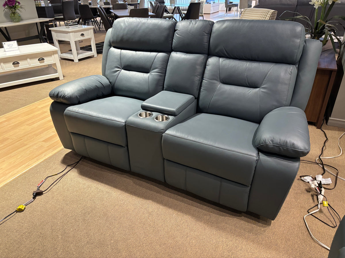 Model 9629BGY grey leather power recliner sofa, front view