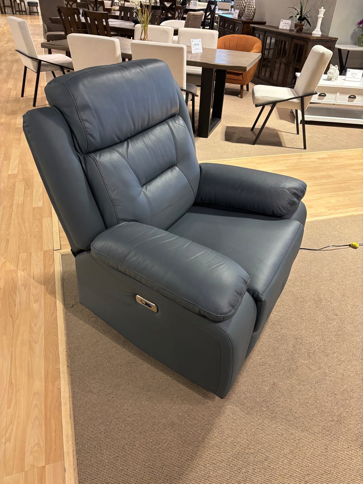 Model 9629BGY grey leather power recliner chair, front view