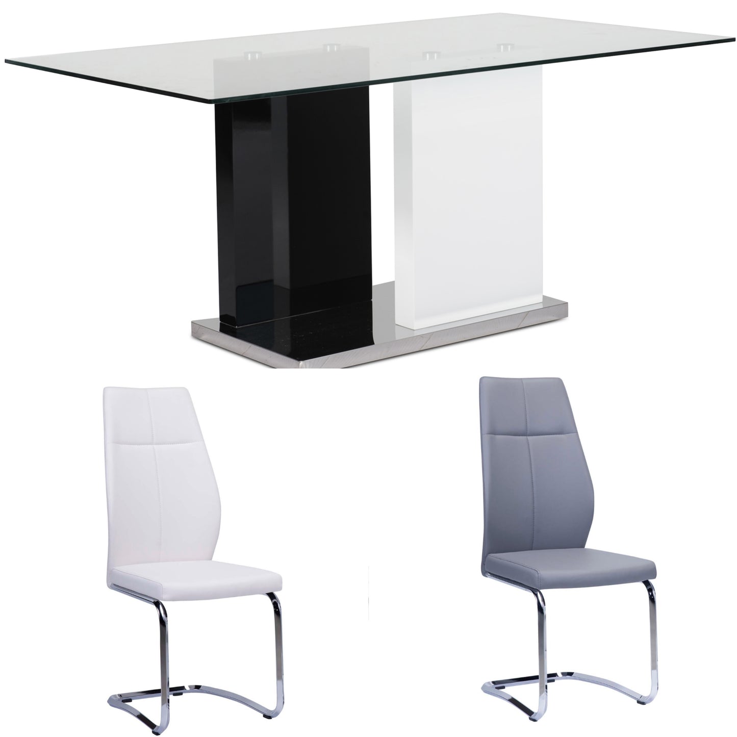 Glass top Dining Set Model 6848/738s1 white/grey chairs Toronto Stocks