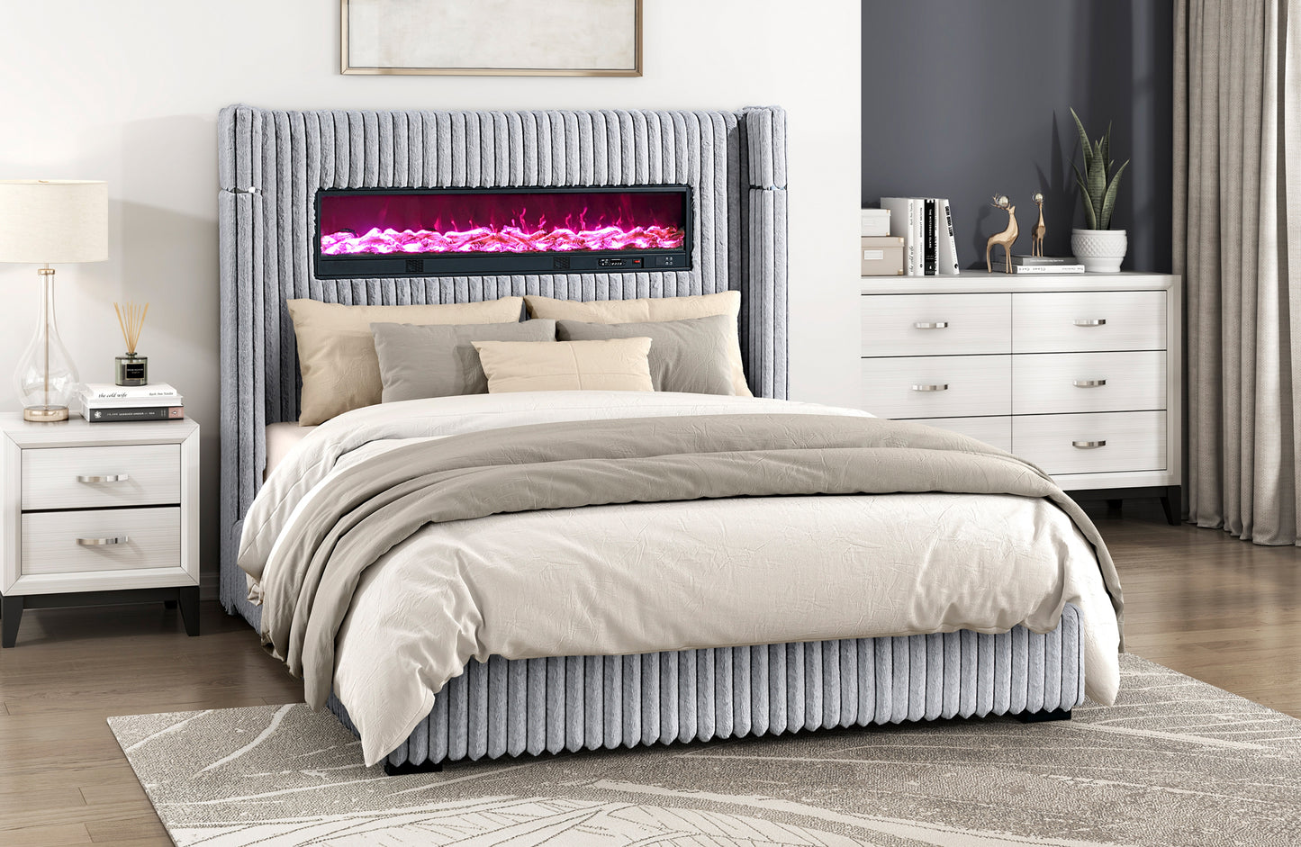 Remote control Fireplace Queen/King Modern Bed Model 2411 Toronto Stocks