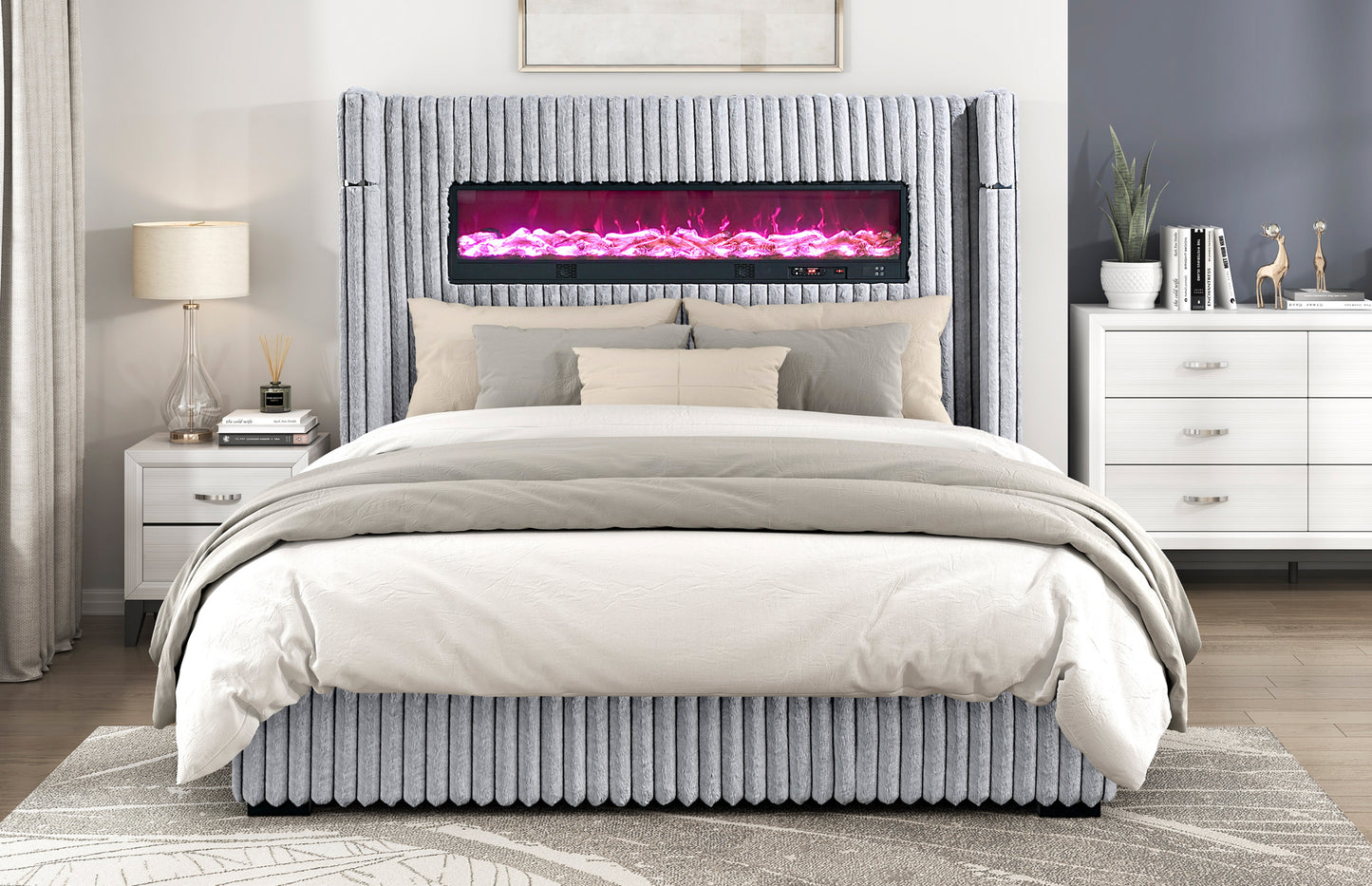 Remote control Fireplace Queen/King Modern Bed Model 2411 Toronto Stocks